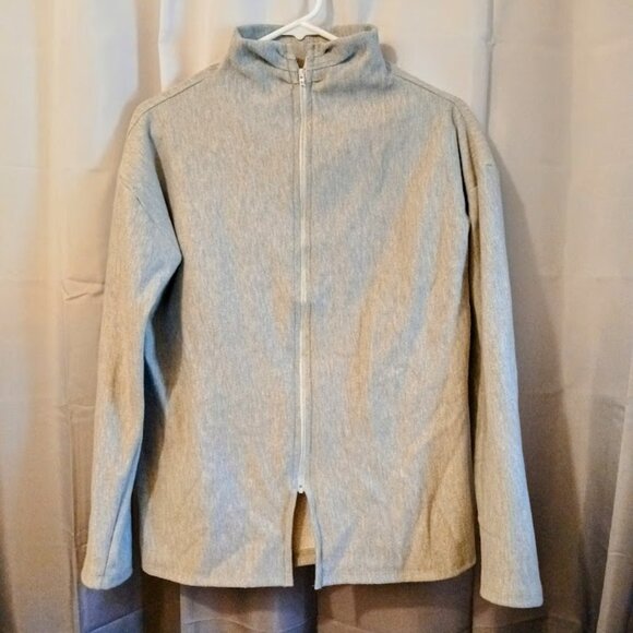 New Funnel neck Full Zip up Sweatshirt womens M Heather Gray Terry knit HighNeck - Picture 1 of 11